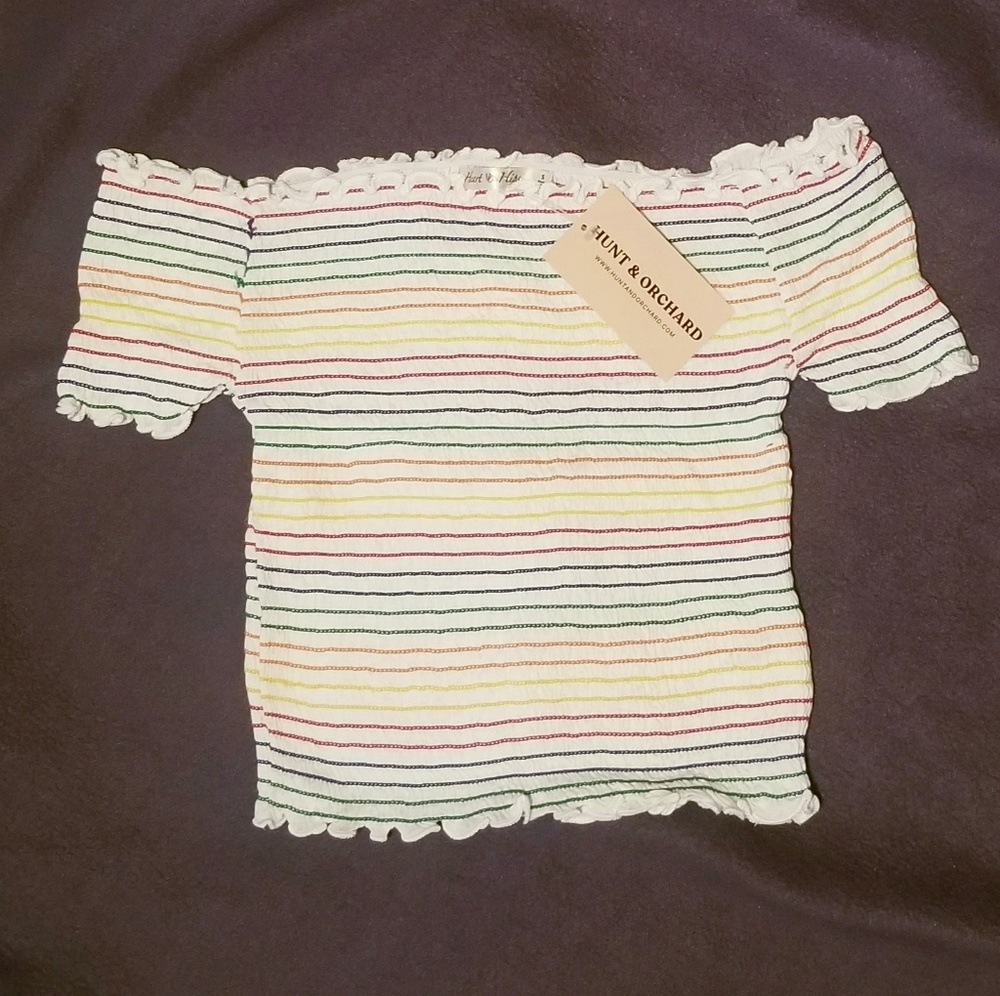 Rainbow striped crop top.